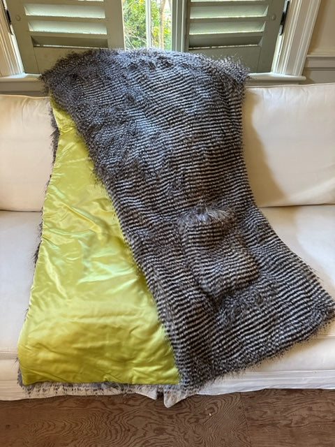 Faux Fur / Chartreuse Silk Wrap
